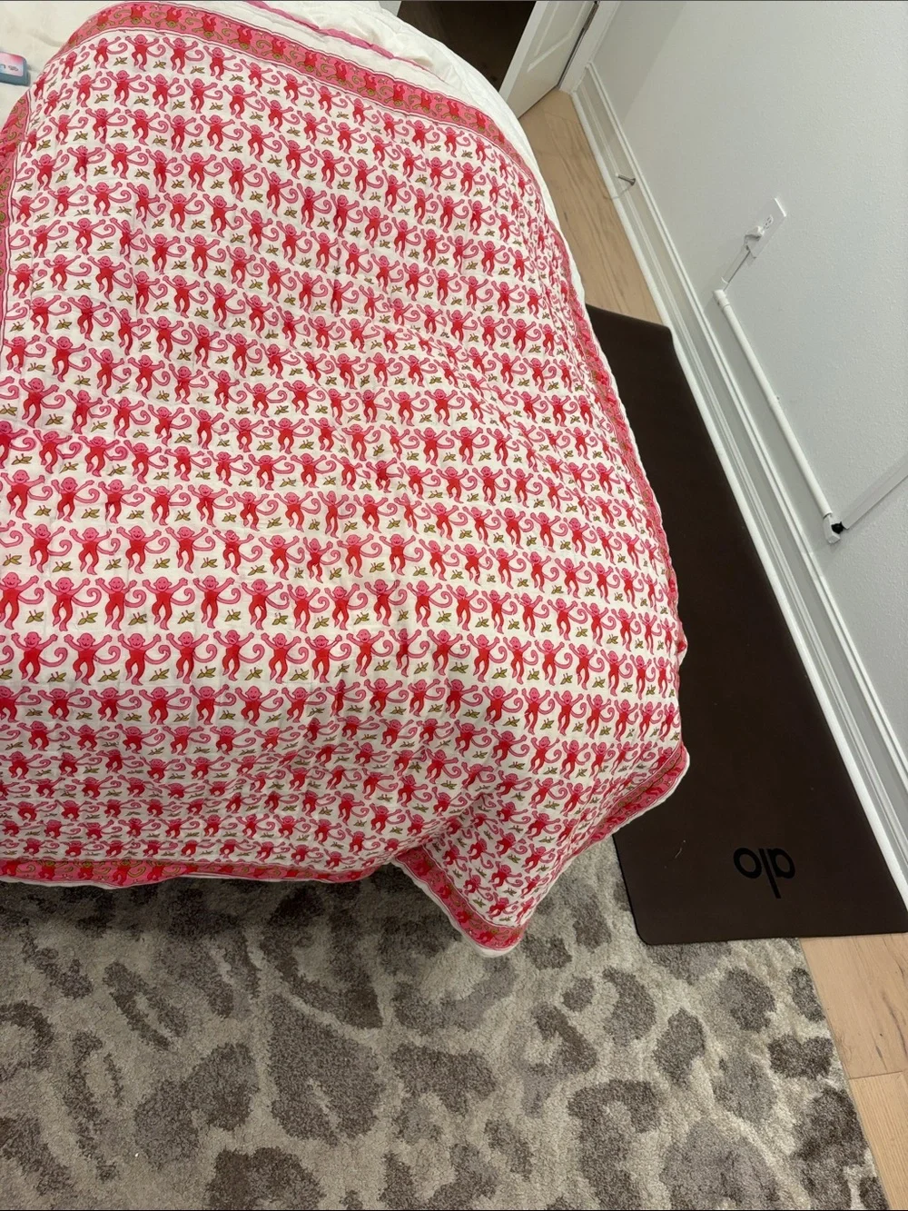 Pink  roller rabbit monkey double sided with stripes small quilt